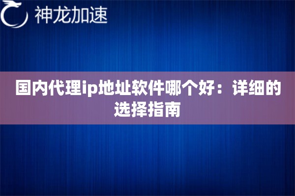 国内代理ip地址软件哪个好：详细的选择指南