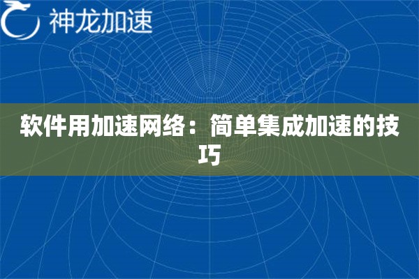 软件用加速网络:简单集成加速的技巧 软件用加速网络:简单集成加速的技巧