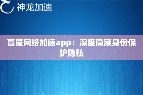 高匿网络加速app:深度隐藏身份保护隐私 高匿网络加速app:深度隐藏身份保护隐私
