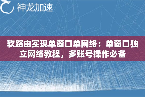 软路由实现单窗口单网络:单窗口独立网络教程,多账号操作必备 软路由实现单窗口单网络:单窗口独立网络教程,多账号操作必备