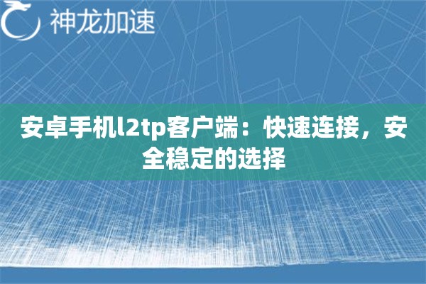 安卓手机l2tp客户端:快速连接,安全稳定的选择 安卓手机l2tp客户端:快速连接,安全稳定的选择