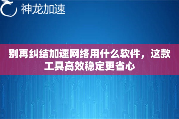 别再纠结加速网络用什么软件，这款工具高效稳定更省心